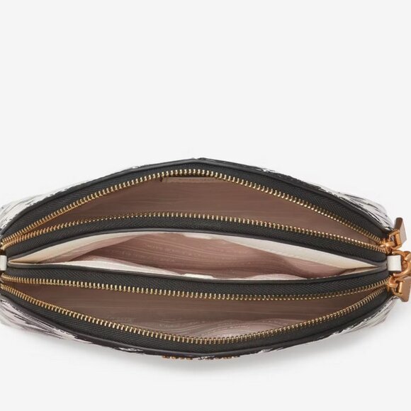 Kate Spade Morgan Painterly Houndstooth Double Zip Dome Crossbody - Black White - Picture 5 of 7